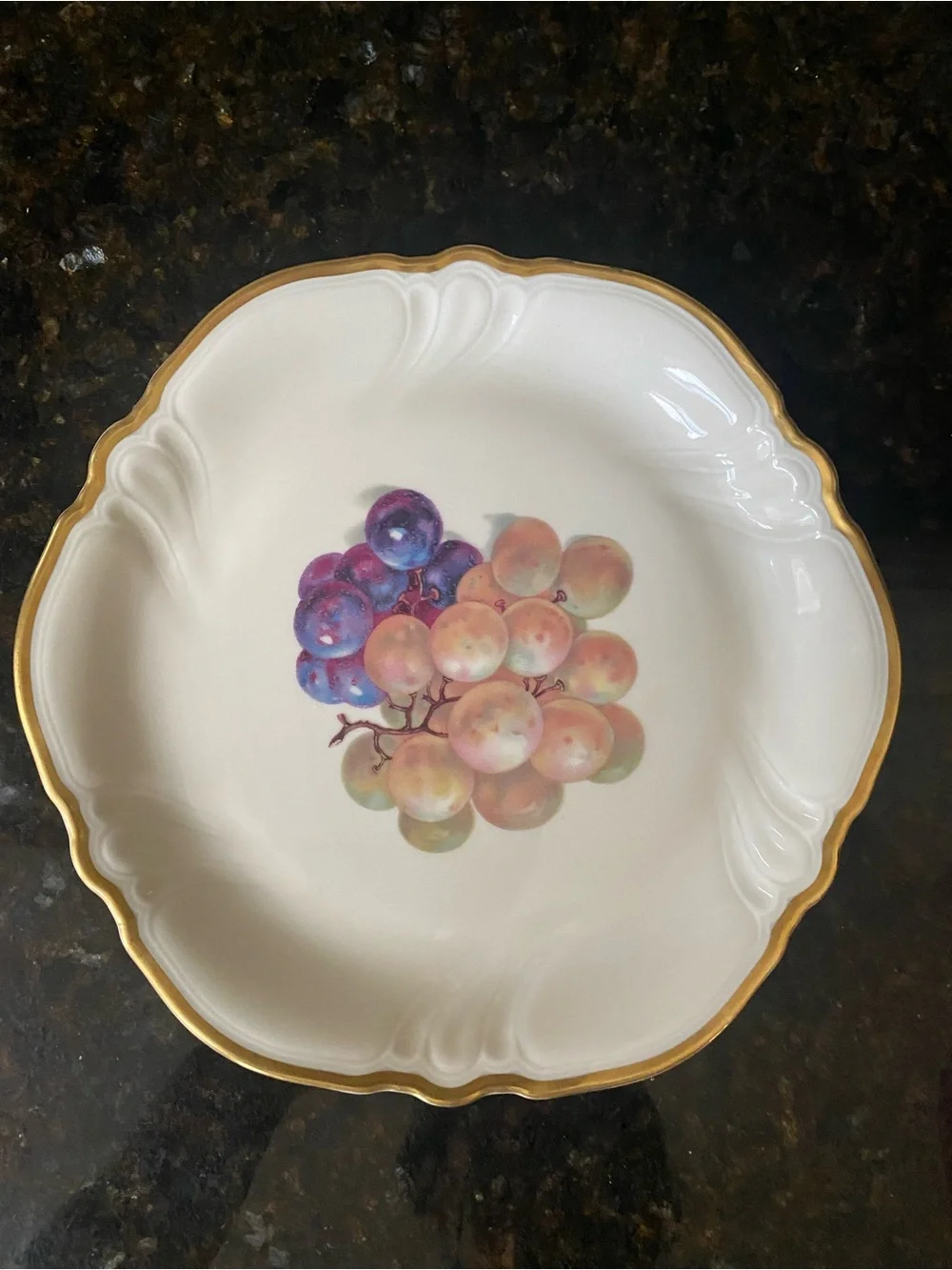 Rosenthal Porcelain Serving Bowl with Grape Motif and Gold Trim